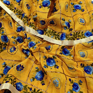 Indian Vintage Dupatta Saffron Long Stole Chanderi Hand Embroidered Bagh Phulkari Stole Scarves Party wear
