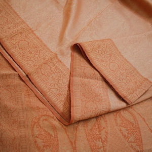 Indian Vintage Saree Peach & Orange Hand Woven 100% Pure Silk Indian Sari Fabric 5Yard Silk Sari Ethnic Floral