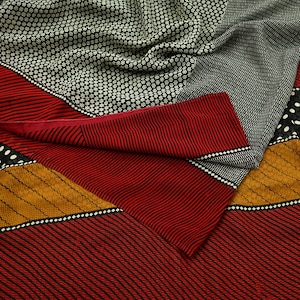 Femmes indiennes vintage sari rouge et noir 100% pure soie georgette imprimé sari couture 5 yd doux artisanat tissu rayures robe fabrication artisanat