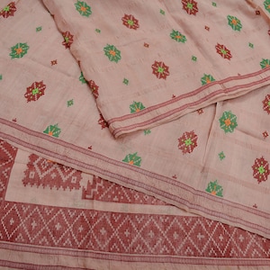 Indian Vintage Sari Peach 100% Pure Silk Hand Woven Sarees Craft Fabric 5Yd Ethnic Sewing Dress making Crafting Quilting Upcycle