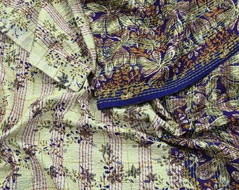 Indian Vintage Dupatta Purple & Ivory Long Stole Pure Cotton Printed Hand Embroidered Kantha Scarves Veil Scarf Wrap For Women's