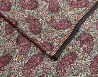 Indian Vintage Brown Artificial Silk Printed Saree Floral Design 5 Yards Soft Craft Fabric for Dressmaking, Décor, Quilting, Upcycling