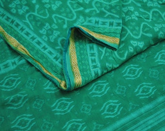 FREE SHIPPING Indian Vintage Green Saree Printed 100% Pure Cotton Indian Sari Craft Soft Fabric 5Yard Sewing Sarong Wrap Boho Floral Design