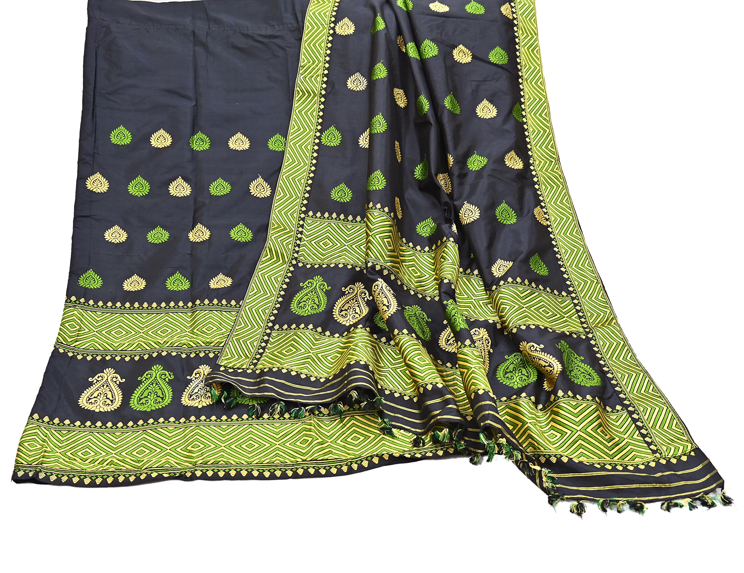 white christmas dresses Yellow Zardozi Work Hand Woven Assam Silk Lehenga L main image 1