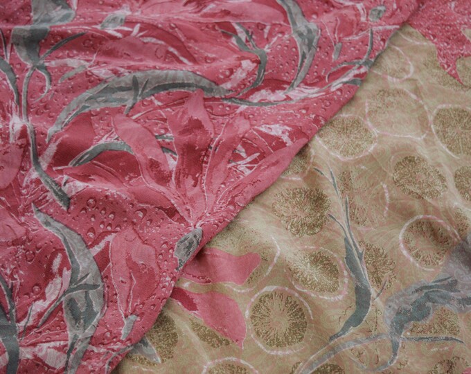 Indian Vintage Saree Pink Pure Woolen Woven Printed Sari Soft Warm Fabric 5Yard Floral Woven Zari Border Fringes