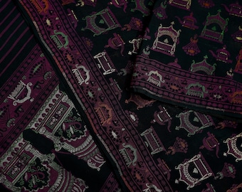 Indian Vintage Black Heavy Sari Hand Woven Saree 100% Pure Silk Craft Fabric 6Yd Ethnic Floral Zari Dress making Crafting Quilting