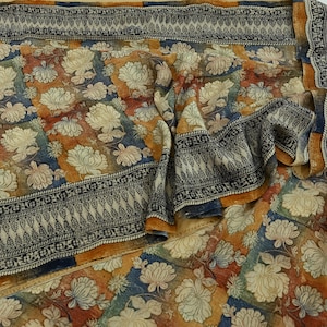 Indian Vintage Sari Multi Pure Crepe Silk Block Printed Saree 5yd Sewing Floral Soft Craft Fabric Wrap Dress making Crafting Quilting