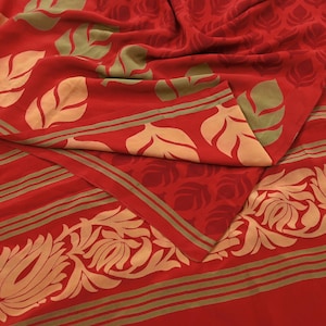 Indian Vintage Sari Red Pure Crepe Silk Printed Saree 5yd Sewing Floral Soft Craft Fabric Wrap Dress making Crafting Quilting Upcycle