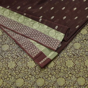 Indian Vintage Sari Brown 100% Pure Silk Hand Woven Sarees Craft Fabric 5Yd Ethnic Sewing Dress making Crafting Quilting Upcycle