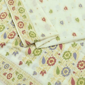 Indian Vintage Dupatta White Long Stole Pure Silk Hand Woven Scarves Veil Scarf Wrap Floral