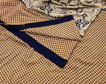 Indian Vintage Beige Artificial Silk Printed Saree Floral 5 Yards Soft Craft Fabric for Dressmaking, Décor, Quilting, & Upcycling