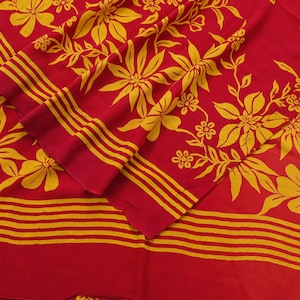 Sari vintage indien safran et rouge pure soie georgette imprimé sari artisanat tissu couture 5 yd robe douce fabrication artisanat courtepointe upcycle