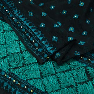 Indian Vintage Dupatta Black Long Stole Hand Embroidered Bagh Phulkari Stole Scarves Fringes Party wear