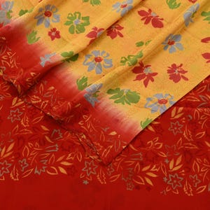 Indian Vintage Sari Mustard Pure Crepe Silk Printed Saree 5yd Sewing Floral Soft Craft Fabric Wrap Dress making Crafting Quilting