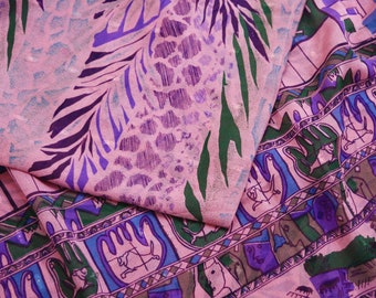 Indian Vintage Peach & Red Pure Silk Printed Saree 5 Yards Soft Floral Fabric for Dressmaking, Quilting, Crafting, Sewing Upcycling main image 0