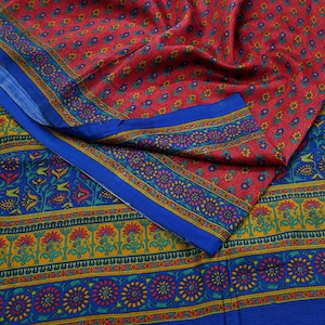 Indian Vintage Sari Pink & Blue 100% Pure Silk Printed Sarees 5yd Craft Fabric Sewing Soft Dress Making Floral Quilting Crafting Upcycle