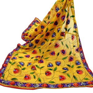 Indian Vintage Dupatta Saffron Long Stole Chanderi Hand Embroidered Bagh Phulkari Stole Scarves Party wear