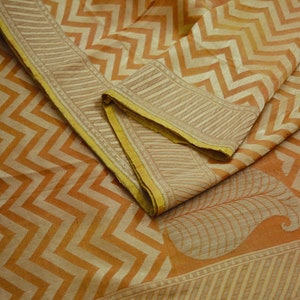 Indian Vintage Heavy Saree Saffron Hand Woven 100% Pure Silk Indian Sari Fabric 5Yard Silk Sari Ethnic Floral Ethnic