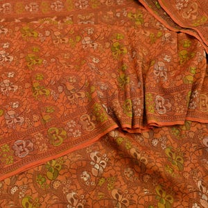 Indian Vintage Sari Orange 100% Pure Silk Hand Woven Sarees Craft Fabric 5Yd Ethnic Sewing Dress making Crafting Quilting Upcycle