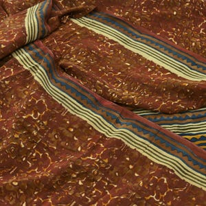 Indian Vintage Brown Saree Pure Crepe Silk Printed Sari 5yd Sewing Floral Soft Craft Fabric Wrap Dress Making Crafting Quilting