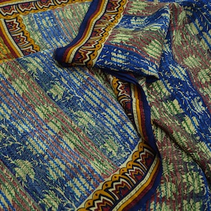 Indian Vintage Sari Multi Pure Crepe Silk Block Printed Saree 5yd Sewing Floral Soft Craft Fabric Wrap Dress making Crafting Quilting