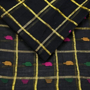 Tela para saris vintage indios, negra, de algodón puro, tejida a mano, 5 yardas, con estampado floral étnico, ideal para manualidades, reciclaje, acolchado y confección de vestidos. imagen 14