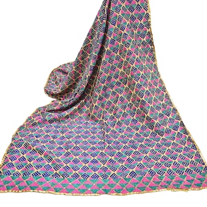 Indian Vintage Beige Heavy Wedding Dupatta Long Stole Pure Cotton Hand Embroidered Bagh Phulkari Stole Scarves