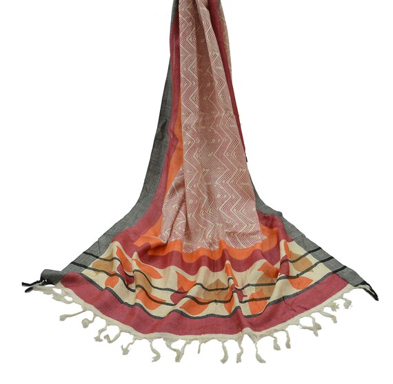 Indian Vintage Ivory Long Stole Woolen Scarf Dupatta Infinity