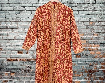 Indian Vintage Maroon Embroidered Kashmiri Coat, Aari Embroidery, Raw Silk Coat, Boho Jacket For Both Women/Men Indian Coat