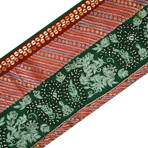 Indian Vintage Red & Green Sari Border Hand Embroidered Indian Craft Trim Lace Sewing Sari Ribbon Recycled Sari Border Decor