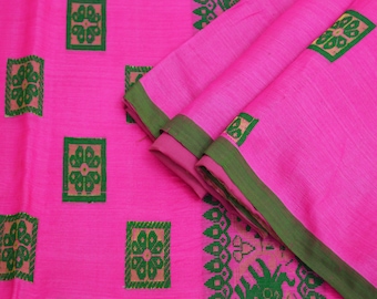 FREE SHIPPING Indian Women Vintage Rani Pink Sarees Pure Silk Hand Woven Indian Sari Fabric 5Yard Sewing Ethnic Elephant Zari