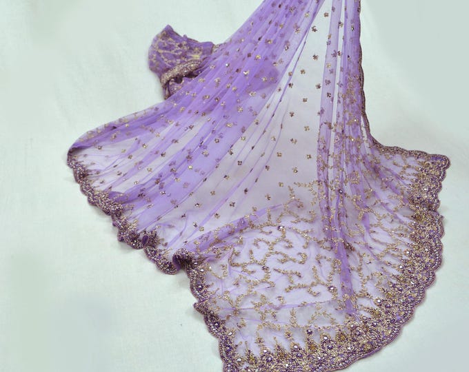 Indian Vintage Heavy Wedding Maroon Dupatta Net Mesh Long Stole Hand Embroidered Scarves Golden Zardozi Zari Sequins Dridal Veil Hijab main image 1