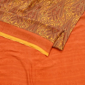 Indian Vintage Sari Orange  & Yellow 100% Pure Silk Printed Sarees 5yd Craft Fabric Sewing Soft Dress Making Quilting Crafting Upcycle