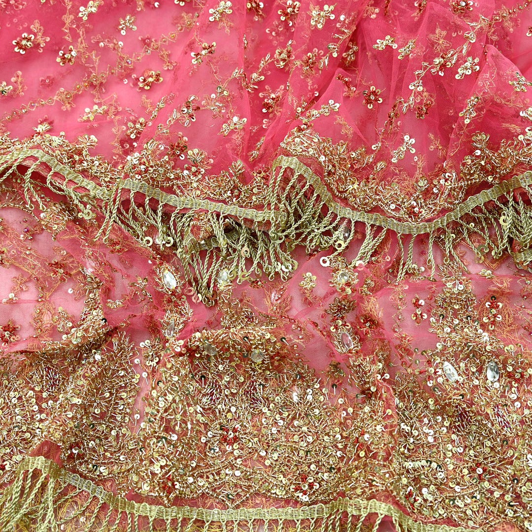 Indian Vintage Heavy Wedding Purple Dupatta Net Mesh Long Stole Hand Embroidered Scarves Golden Zardozi Dabka Zari Stole main image 0