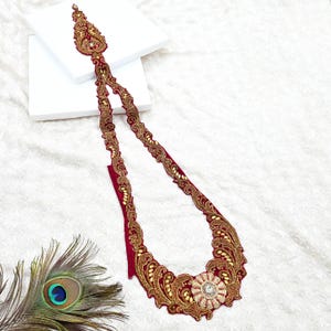 Indian Vintage Red velvet Appliques – Set of 1 | Hand-Embroidered Floral Patches with Zardozi,Dabka, Zari,for Craft, Journals