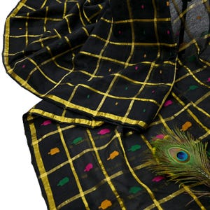 Tela para saris vintage indios, negra, de algodón puro, tejida a mano, 5 yardas, con estampado floral étnico, ideal para manualidades, reciclaje, acolchado y confección de vestidos. imagen 18