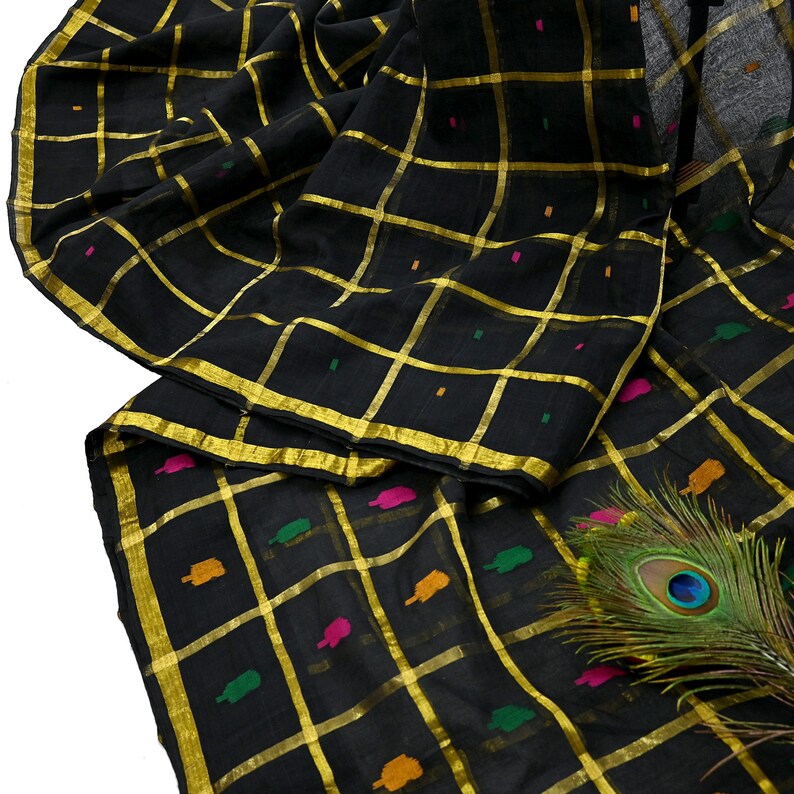 Tela para saris vintage indios, negra, de algodón puro, tejida a mano, 5 yardas, con estampado floral étnico, ideal para manualidades, reciclaje, acolchado y confección de vestidos. imagen 18
