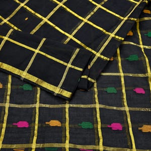 Tela para saris vintage indios, negra, de algodón puro, tejida a mano, 5 yardas, con estampado floral étnico, ideal para manualidades, reciclaje, acolchado y confección de vestidos. imagen 13