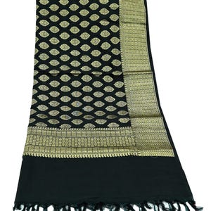 Indian Vintage Black Dupatta Long Stole Art Silk Woven Brocade Indian Scarves Veil Scarf Wrap Hippie Boho Soft Floral