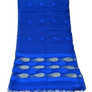 Blue Woven Dupatta: Indian Style Fringed Scarf, Artificial Silk