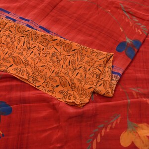 Indian Vintage Sari Orange & Red Pure Crepe Silk Printed Saree 5yd Sewing Floral Soft Craft Fabric Wrap Dress making Crafting Quilting