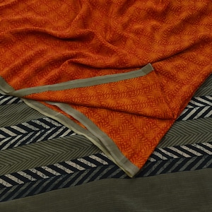 Indian Vintage Sari Orange & Saffron Pure Crepe Silk Printed Sarees 5yd Sewing Floral Soft Craft Fabric Wrap Dress Making Crafting Quilting