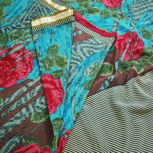 Indian Vintage Sari Multi Pure Crepe Silk Printed Saree  5yard Sewing Floral Soft Craft Fabric Wrap