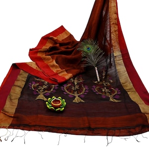 Indian Vintage Sari Brown & Black 100% Pure Khadi Silk Handloom Sarees Craft Fabric 5Yd Ethnic Sewing Dress making Crafting Quilting Upcycle