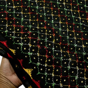 Indian Vintage Dupatta Black Long Stole Hand Embroidered Bagh Phulkari Stole Scarves Fringes Party wear