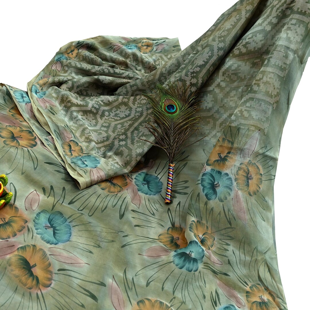 Indian Vintage Purple Dupatta Long Stole 100% Pure Khadi Silk Hand Woven/ Printed Scarves Veil Scarf Wrap Hippie Fringes main image 1