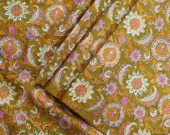 Indian Vintage Sari Green & Blue 100% Pure Silk Block Printed Sarees 5yd Sewing Craft Fabric Dress Making Wrap Crafting Quilting Upcycle