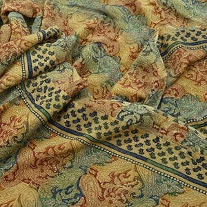 Indian Vintage Sari Beige Pure Crepe Silk Block Printed Sarees 6yd Sewing Floral Soft Craft Fabric Wrap Dress Making Crafting Quilting