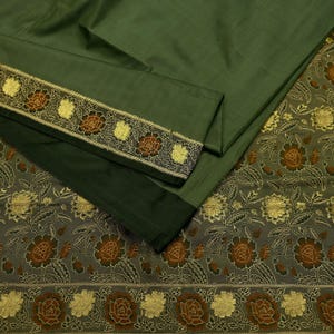 Indian Vintage Sari | Green | Pure Silk Woven Brocade | 5 Yards Craft Fabric Ethnic Sewing Crafting Quilting Dress making