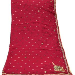 Indian Women Vintage Red Dupatta Pure Chiffon silk Long Stole Hand Embroidered Hijab Scarves Veil Wrap soft Zari